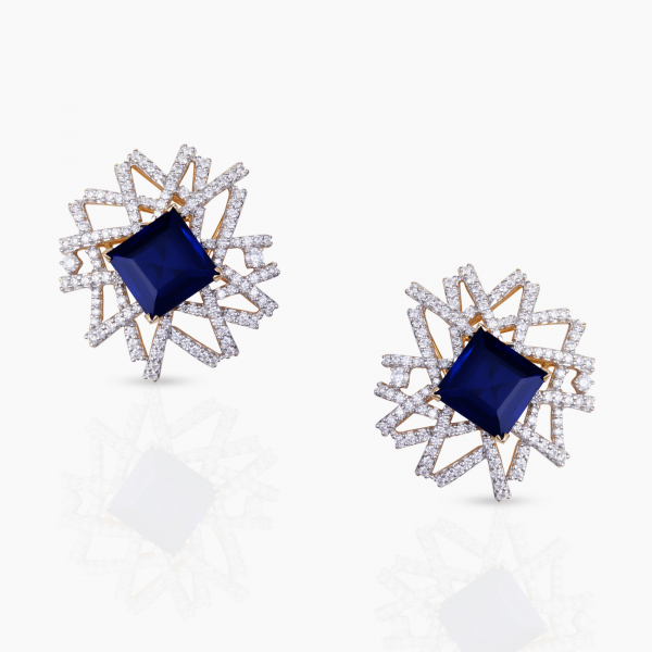 Blue Stone & Diamond Studs