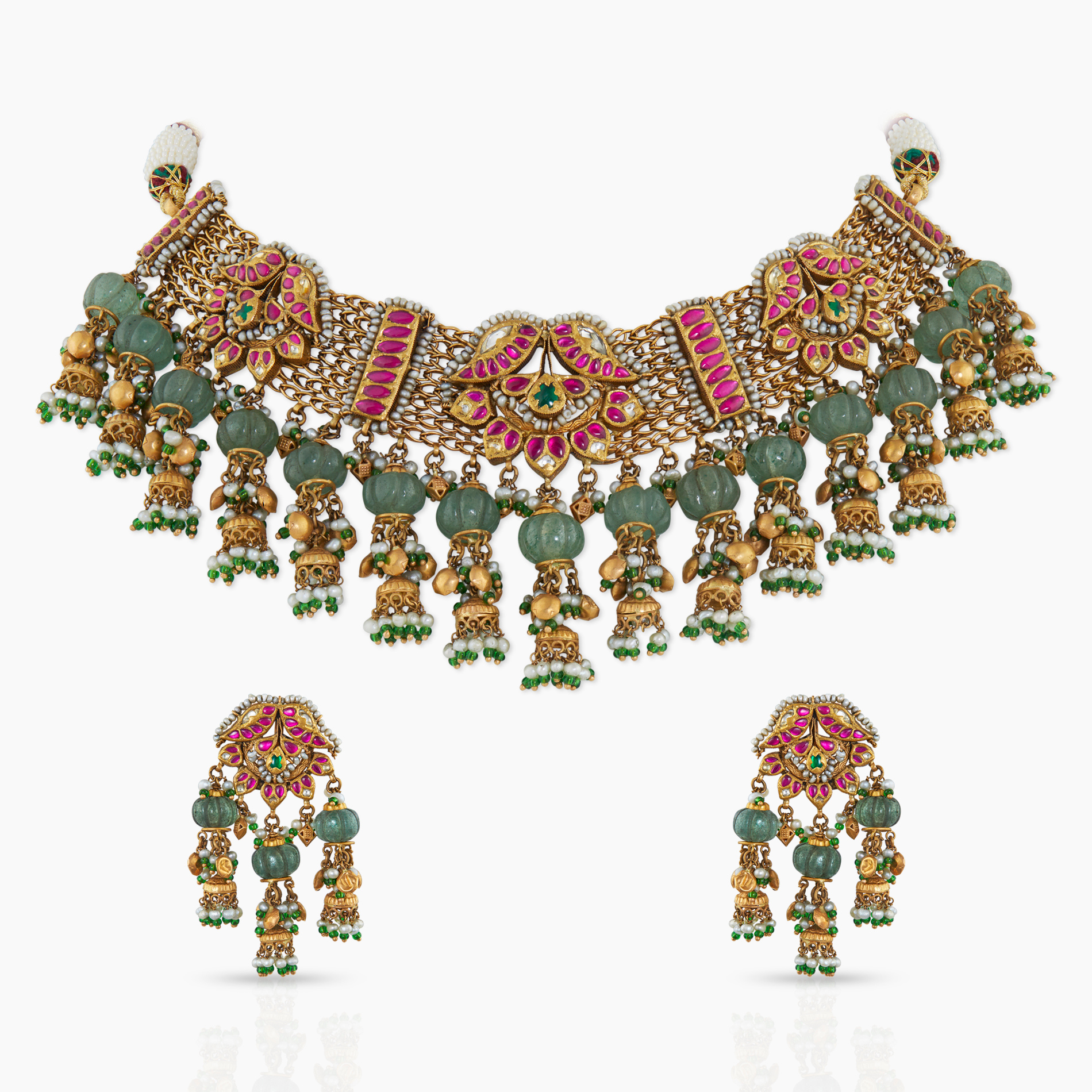 Kundan And Green Beads Neck Set