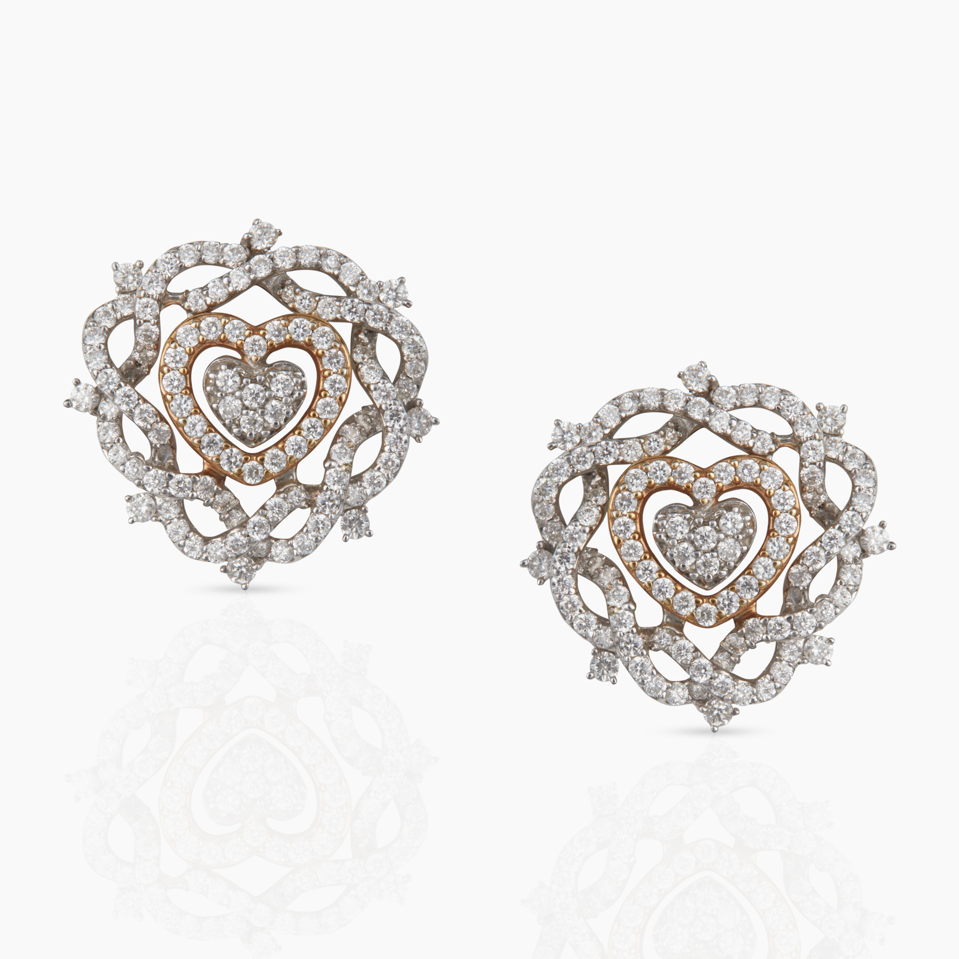 Mordern Heart Shaped White & Rose Gold Earrings