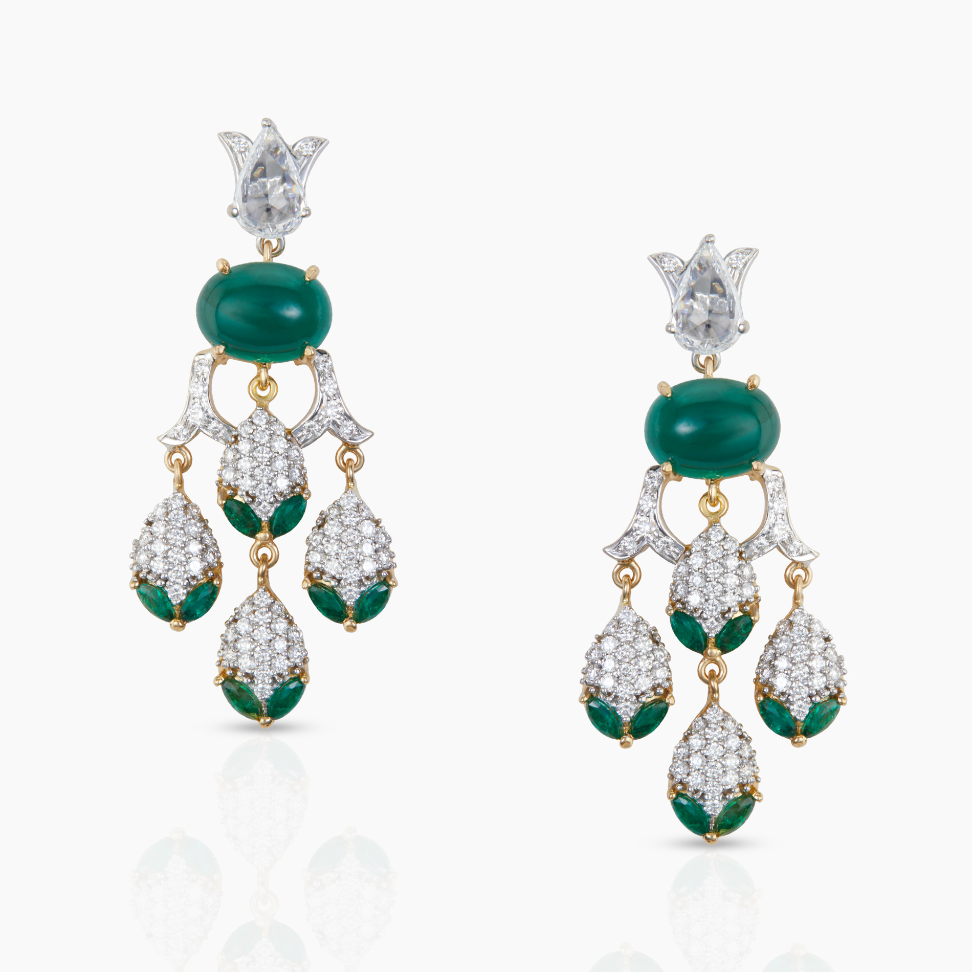 Rosecut Solitaire & Emerald Cabachon Earrings