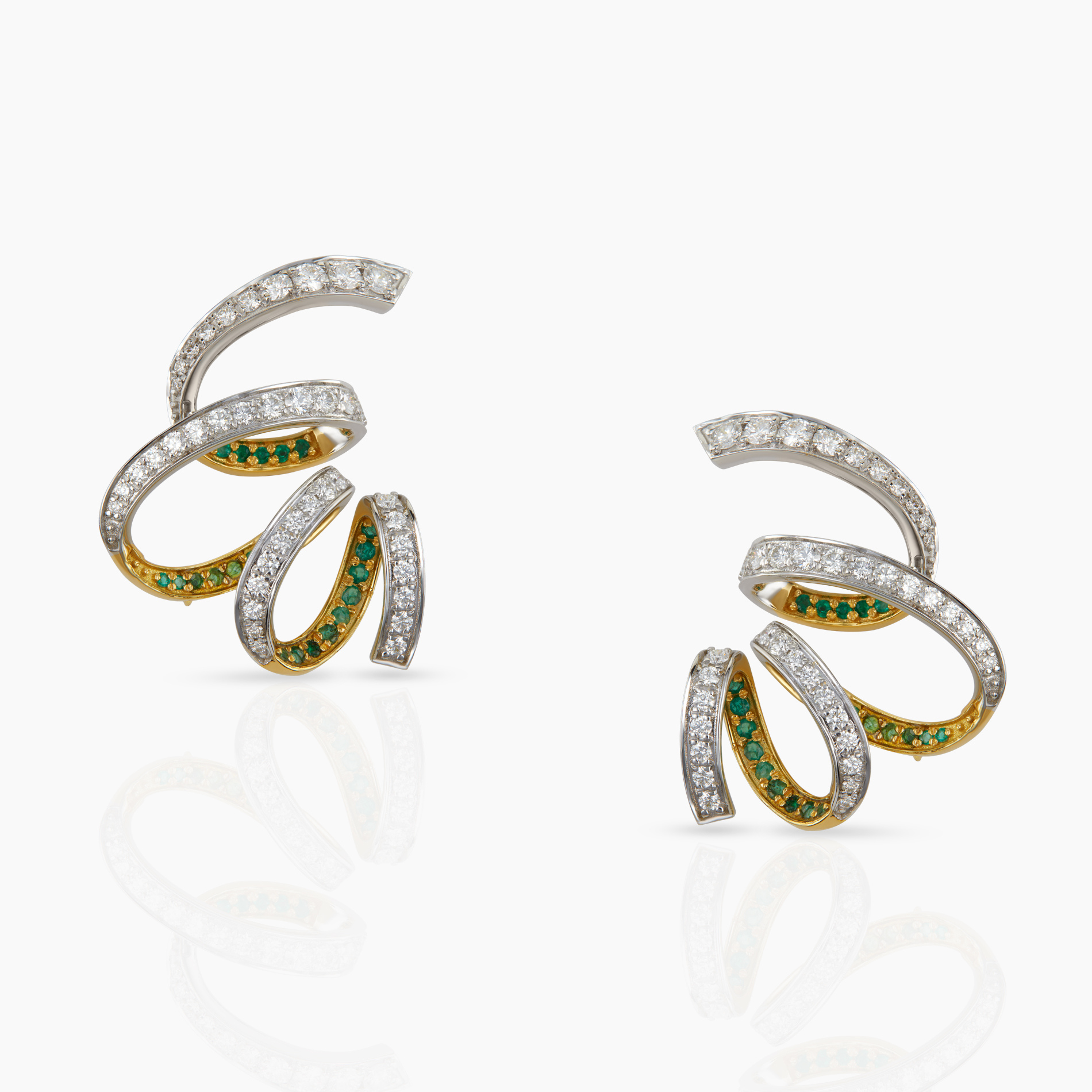 Curly Emerald & Diamond Earrings