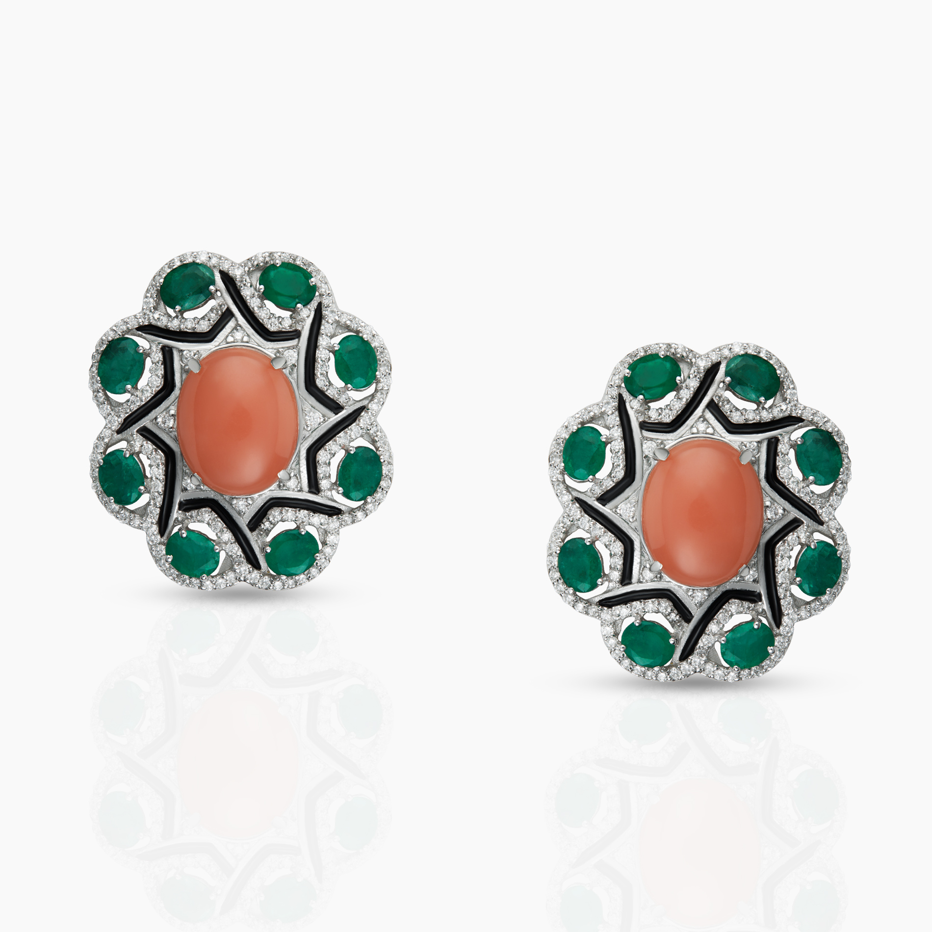 Coral and Emerald India Studs