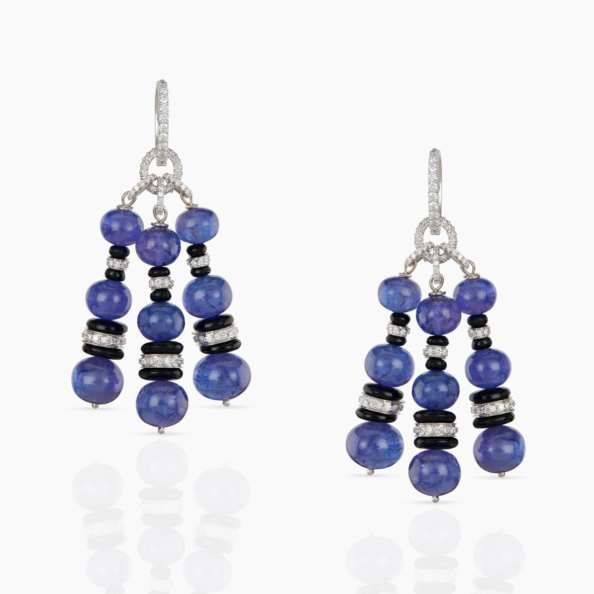 Blue Cabachons & Enameling Tri Hanging Earrings