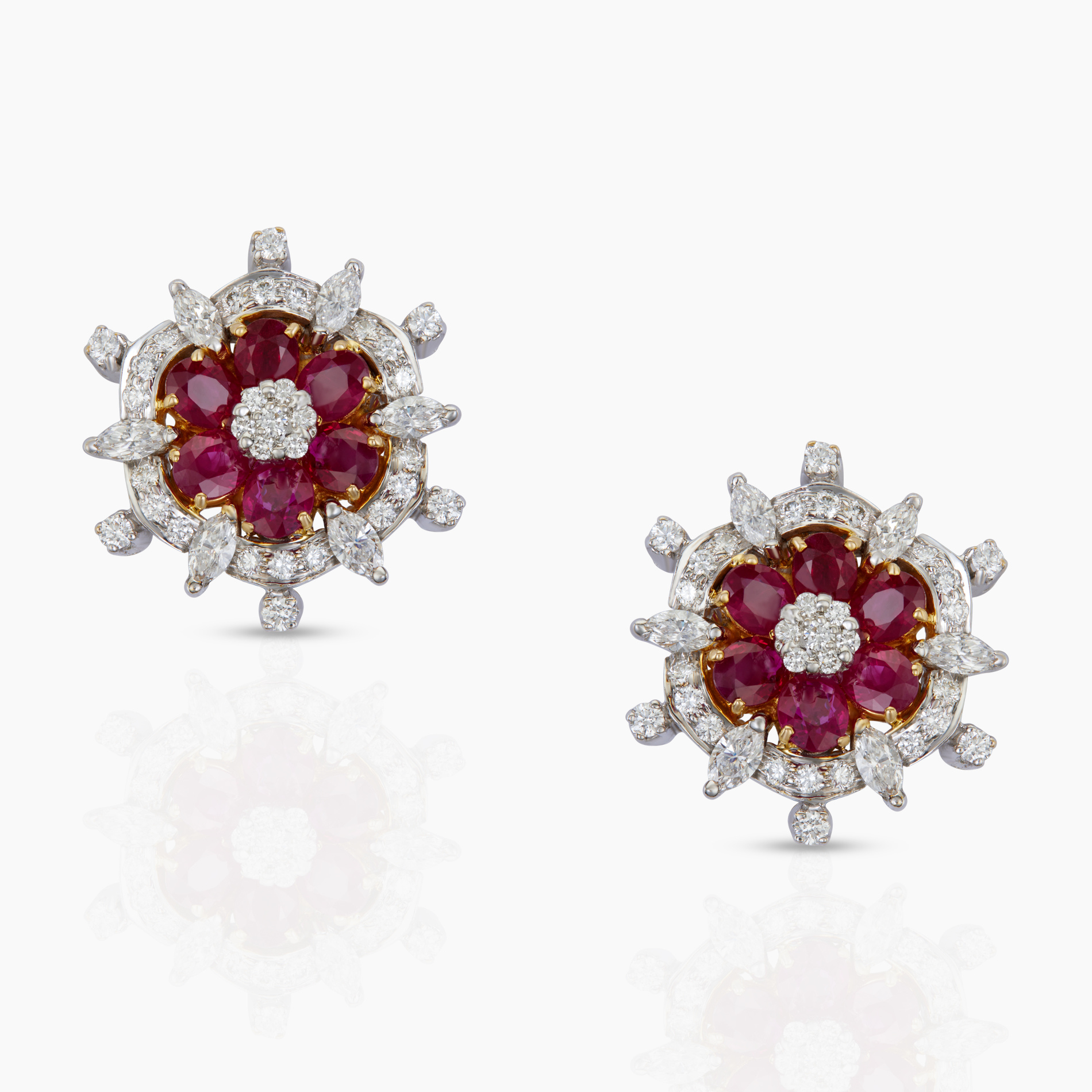 Mordern Ruby & Diamond Flower Earrings