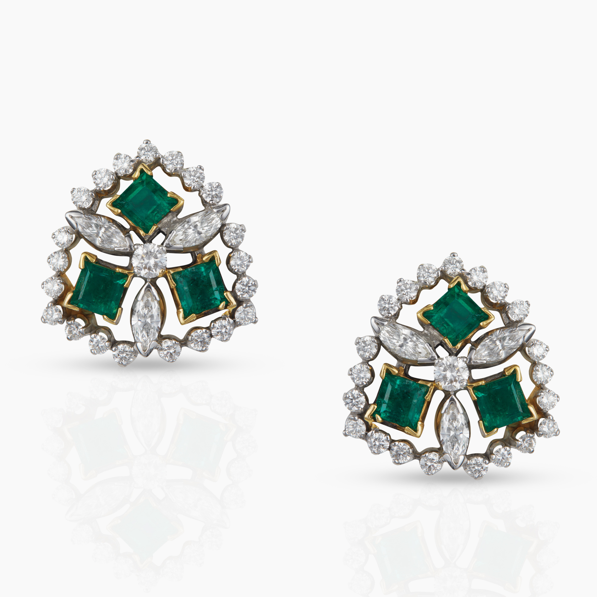 Three Petal Emerald & Diamond Earrings