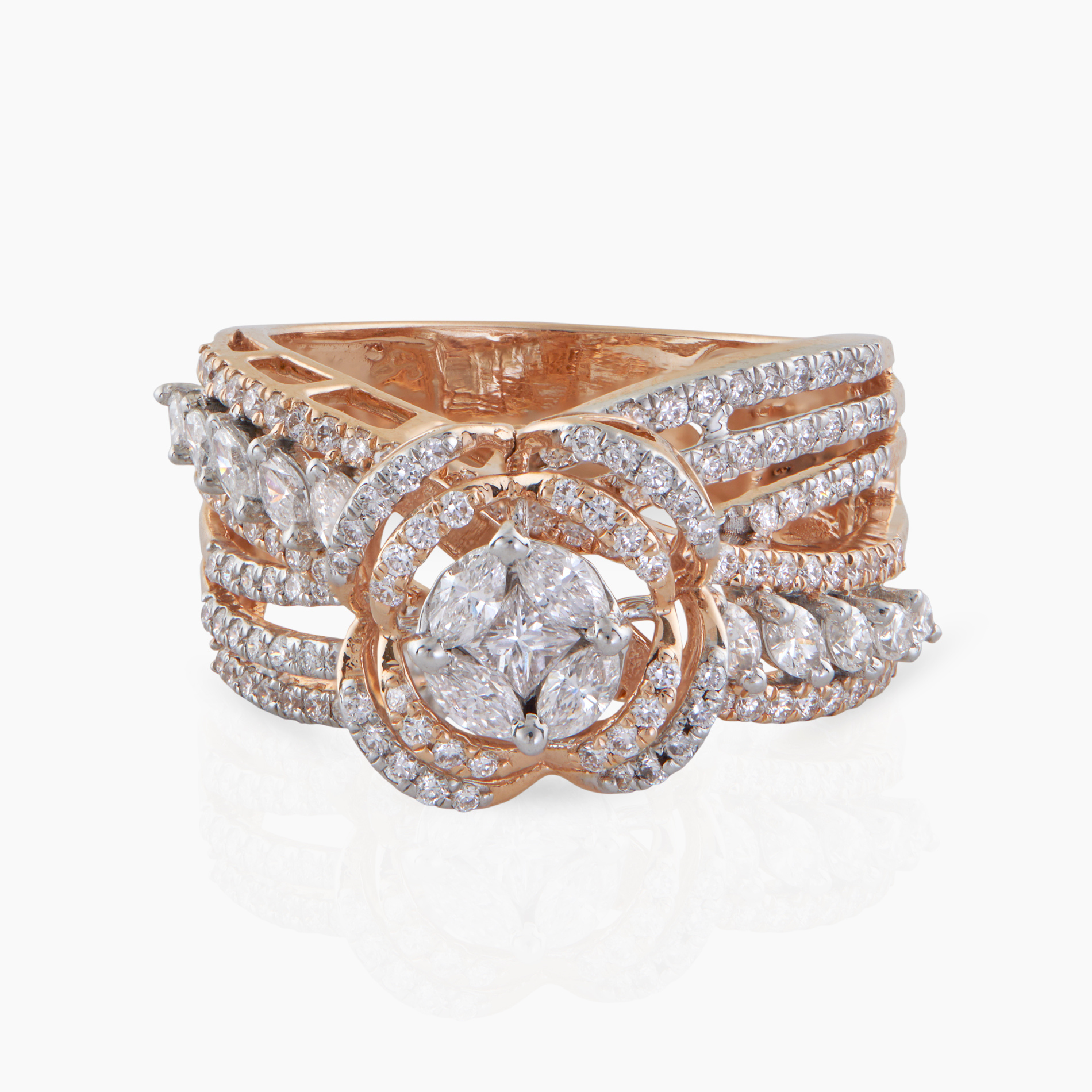Fancy Stepped Ring in Rose Gold