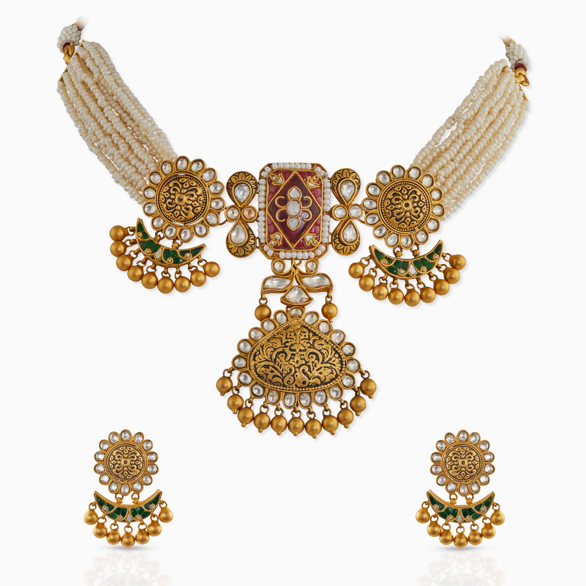 Crescent Pearl and Beads Necklace