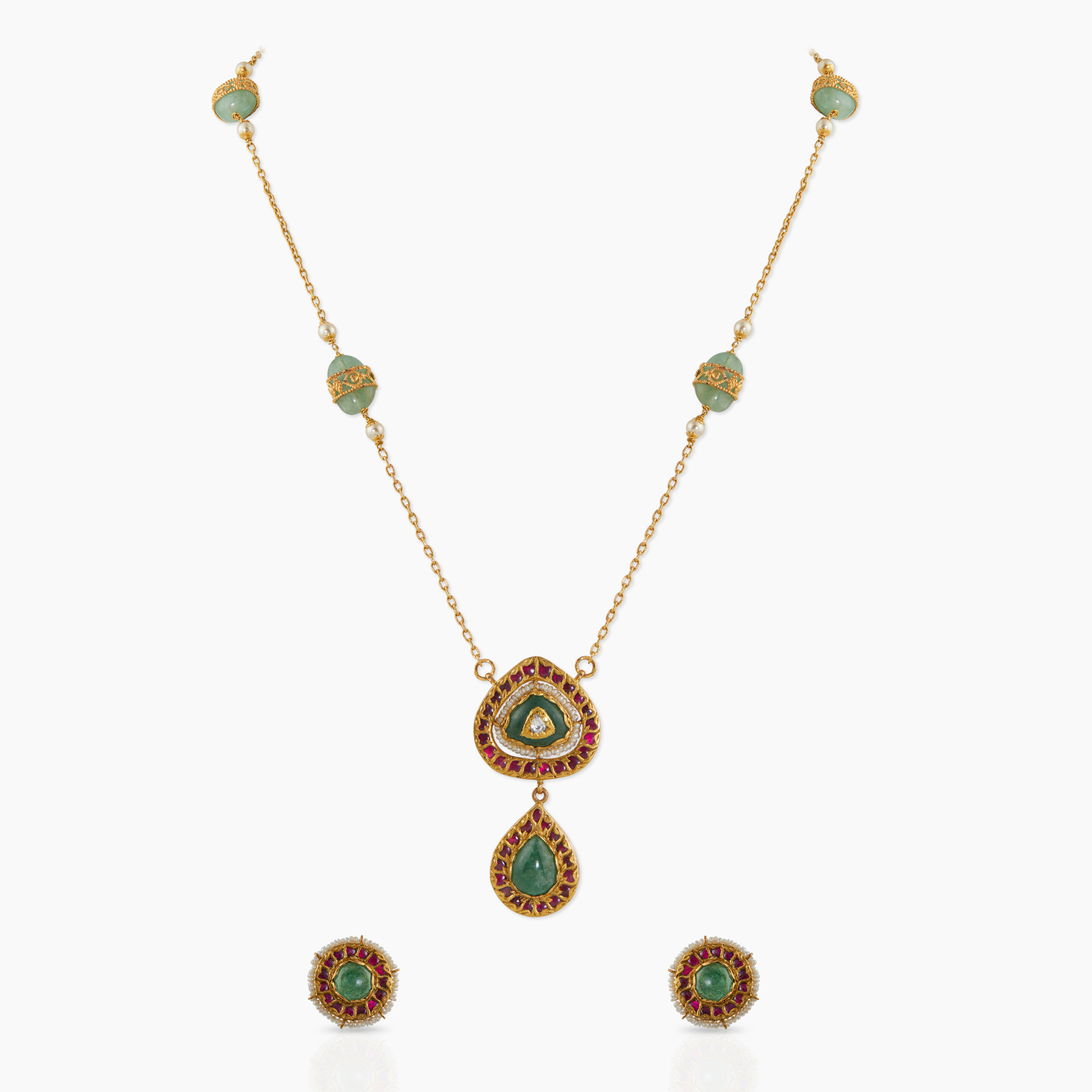 Emerald Bead Long Neck Set