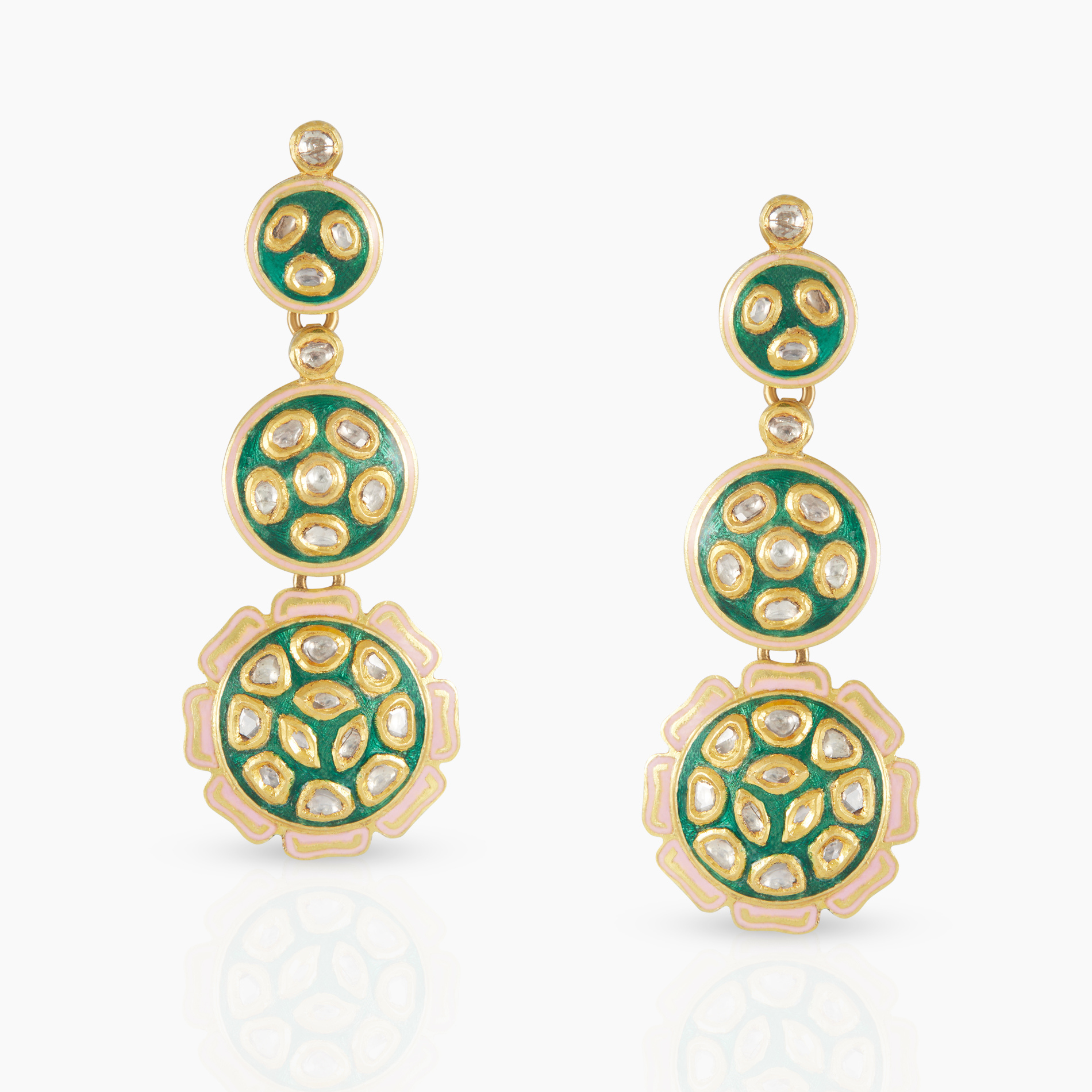 Green Tri Circlet Earrings