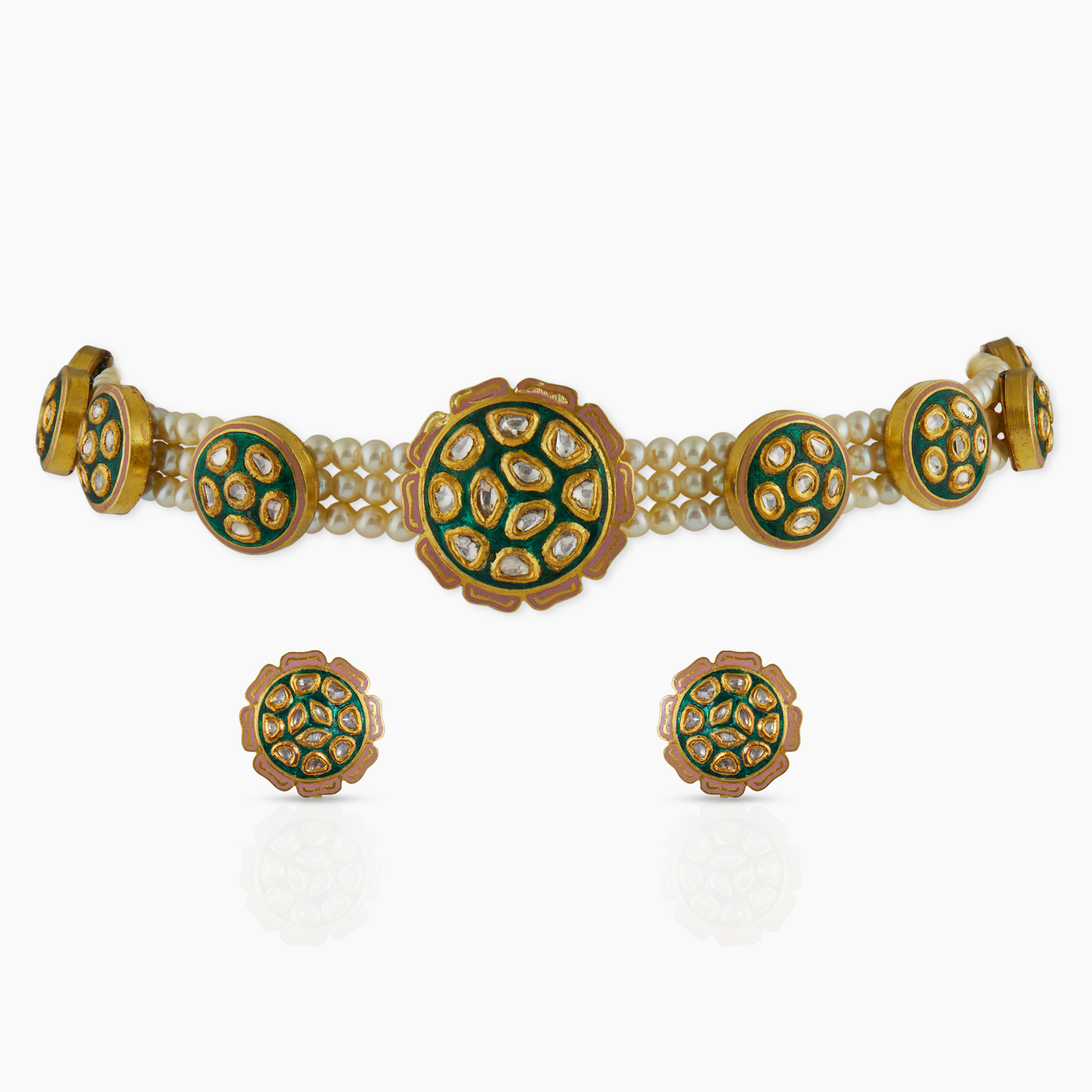 Green & Pink Enameling Choker