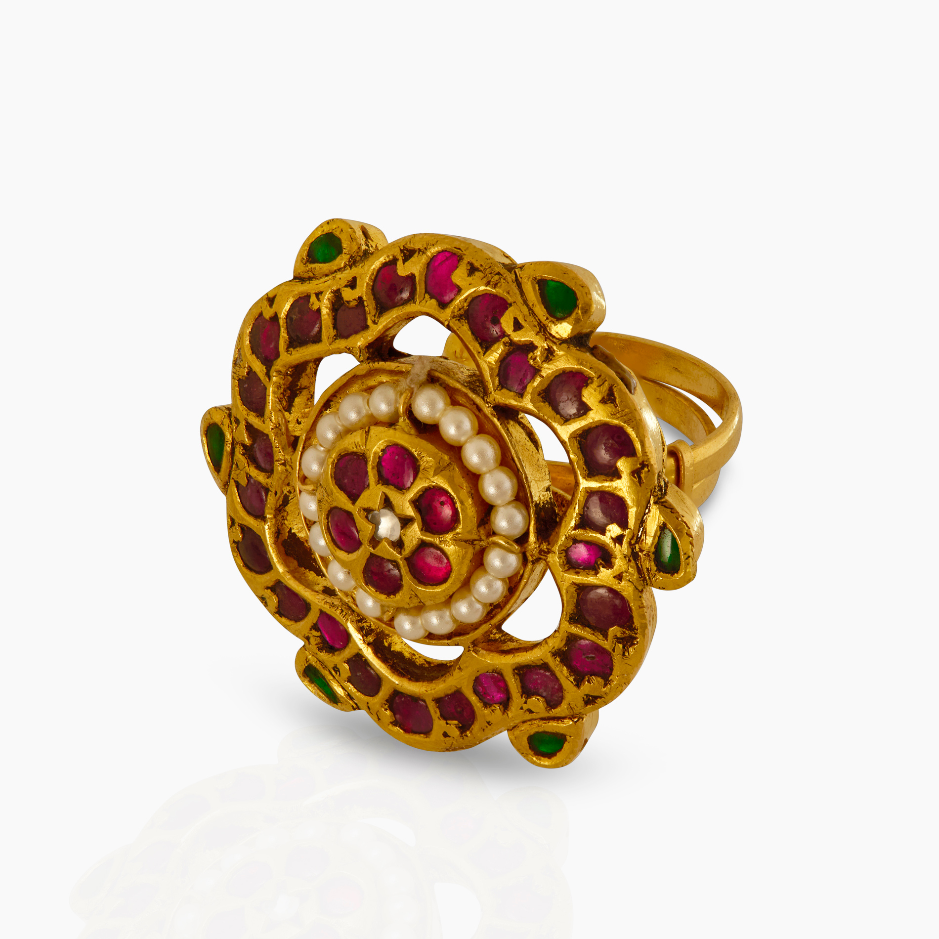 Red Flower Kundan Ring
