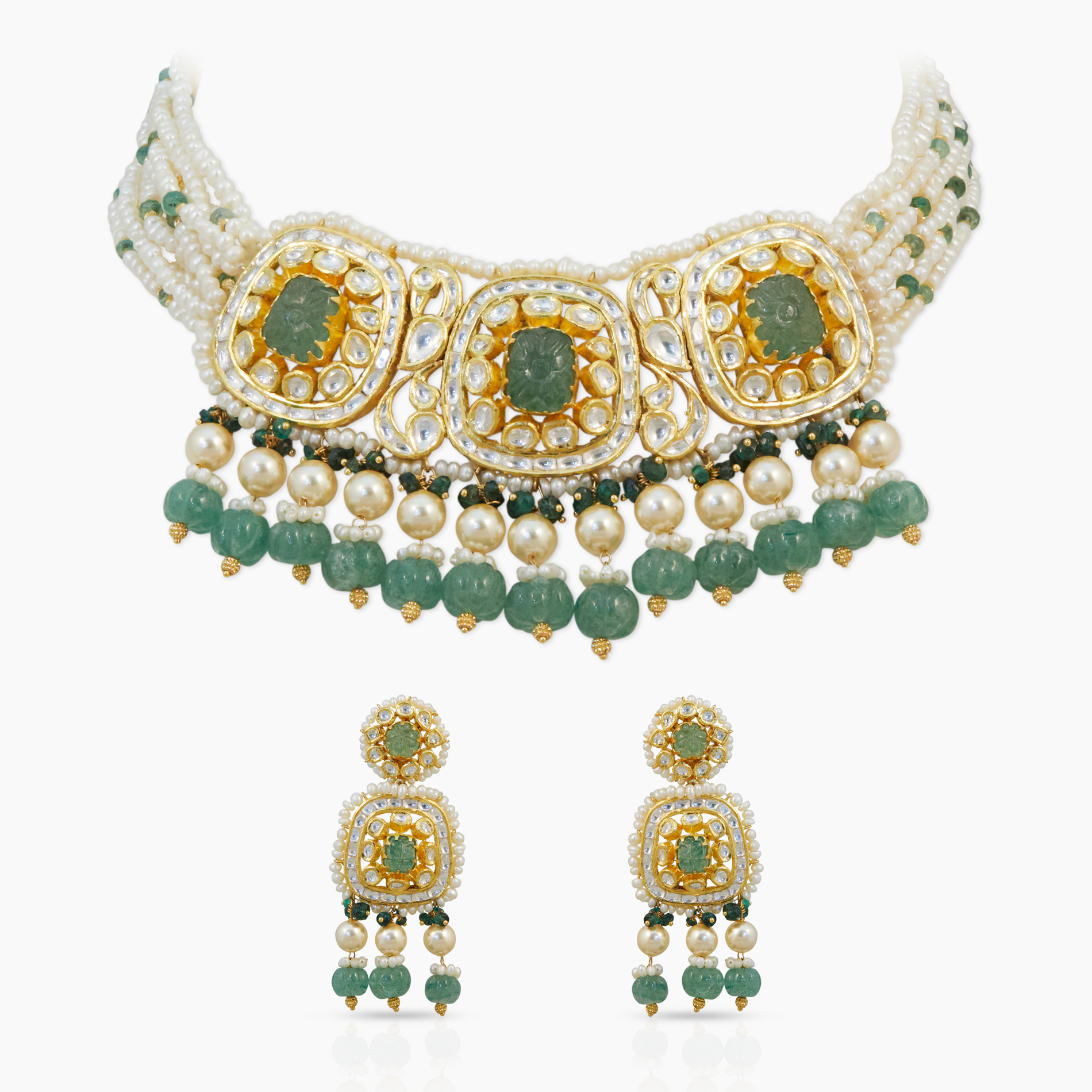 Pearl and Green Beads Choker