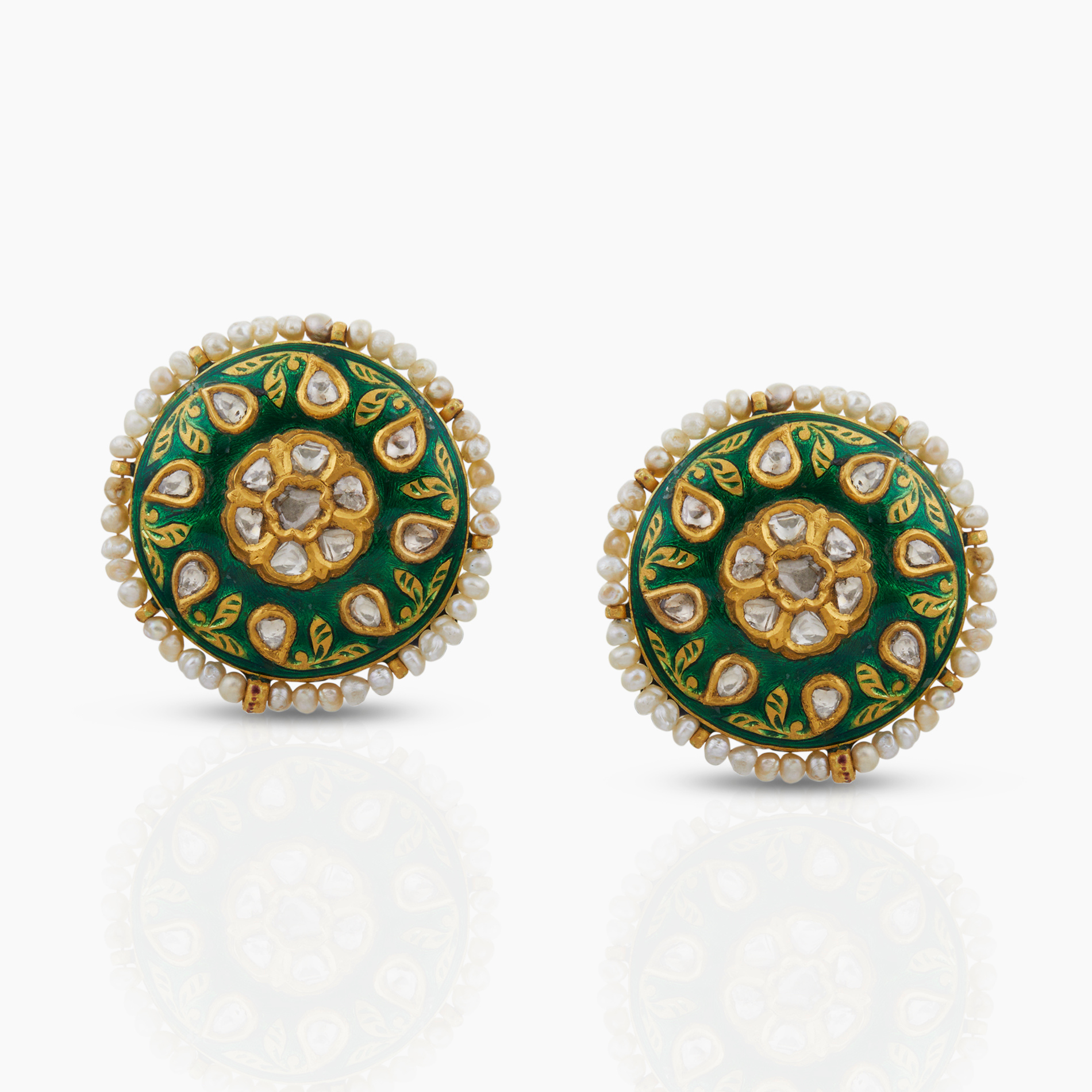 Green Floral Studs