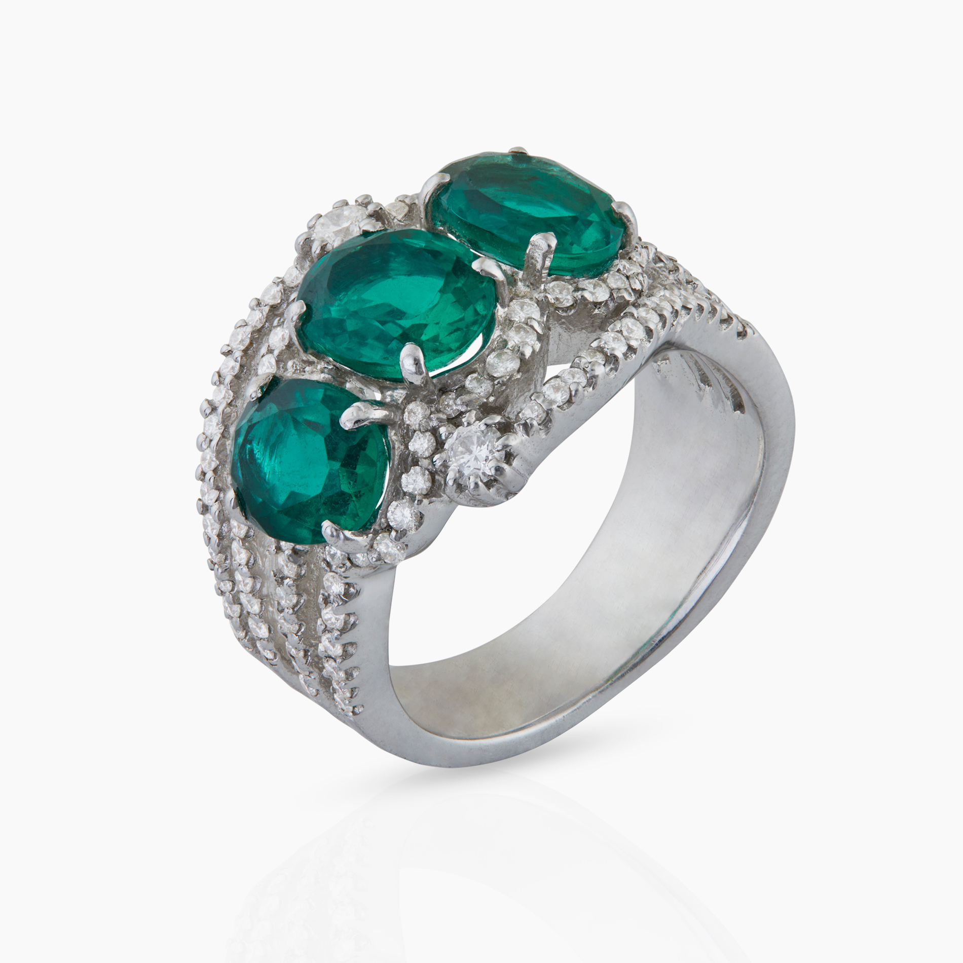 Trinity Green Gem Diamond Ring